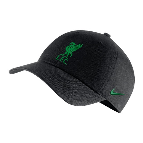 Liverpool FC Nike Campus Cap Black (Green Embroidery), Topi LFC Official Licensed Product