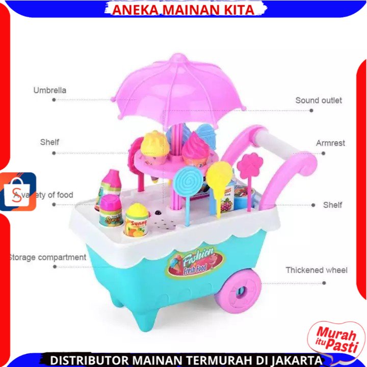 ( BISA COD ) PROMO Mainan Anak Gerobak Es Krim Permen Keranjang Bonus 2 Kuda Pony Anak-anak DIY Play Set Makanan Penutup Trolley Mainan Puzzle / Mainan Edukasi Anak / Mainan Anak Laki Laki / Mainan Anak Perempuan FI503 SNI