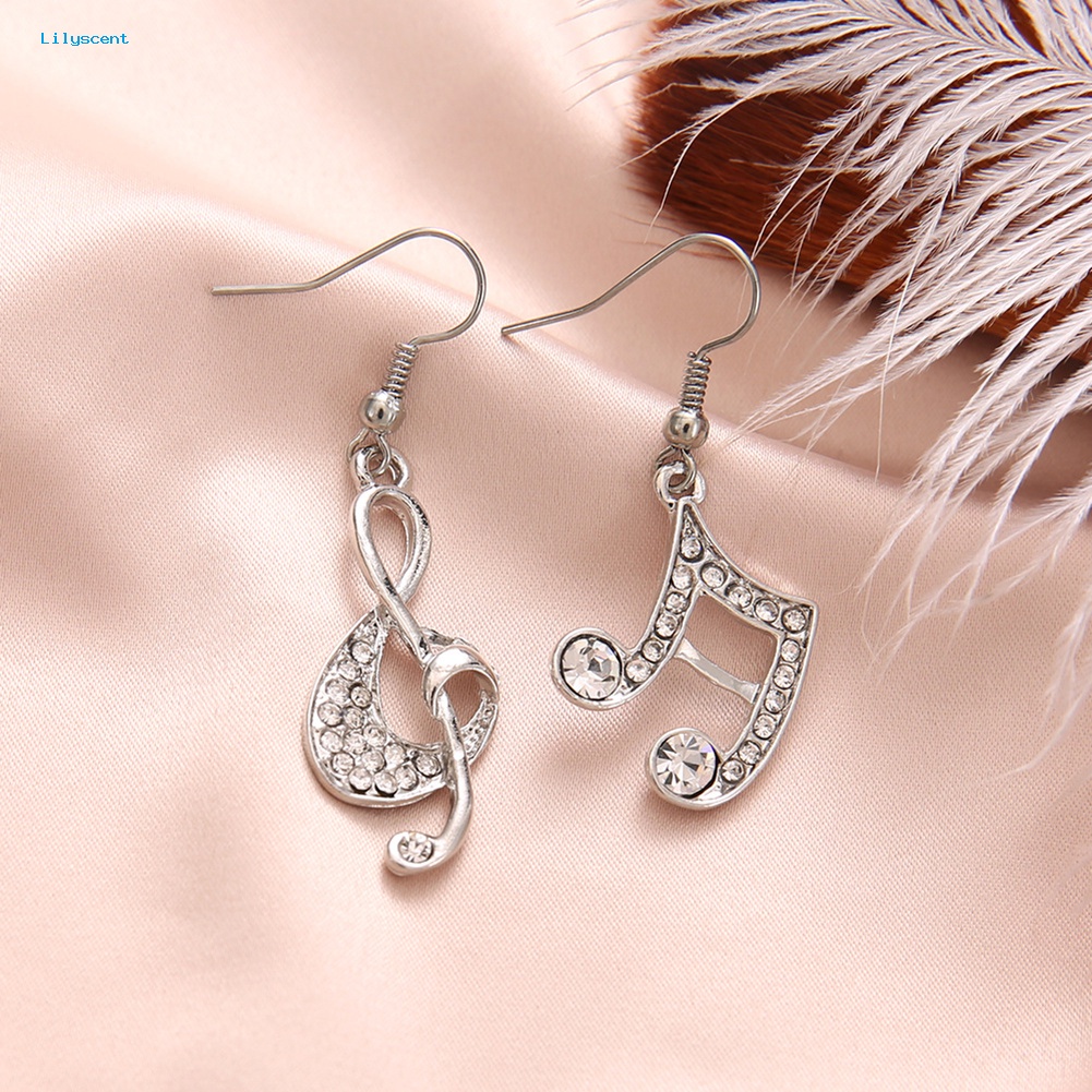 Lilyscent Fashion Wanita Musik Note Treble Clef Berlian Imitasi Menjuntai Kait Anting Perhiasan