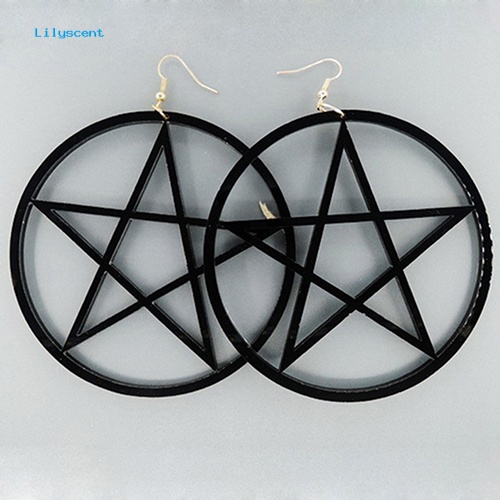 Lilyscent Punk Vintage Besar Berongga Pentacle Bulat Menjuntai Statement Earrings Ear Studs