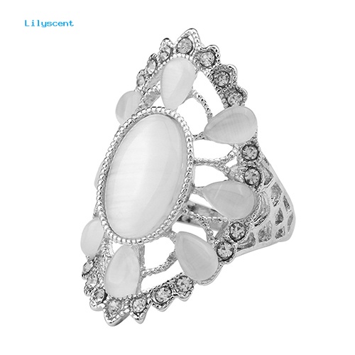 Lilyscent Wanita/'s Fashion Besar Elips Opal Berlian Imitasi Hollow Dekorasi Pesta Cincin Hadiah Perhiasan