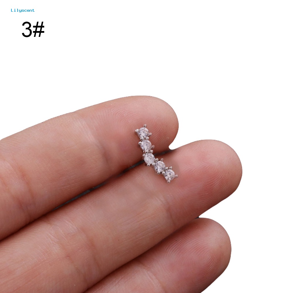 Lilyscent 1Pc Lady Cubic Zirconia Hias Bintang Bulan Telinga Stud Anting Tindik Helix Perhiasan