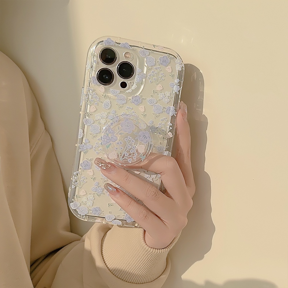 IPHONE Musim Panas Ungu Floral Transparan Pelindung Lensa Kamera TPU Phone Case Cover Dengan Tempat Bunga Untuk Iphone11 12 13 14 PLUS PRO MAX
