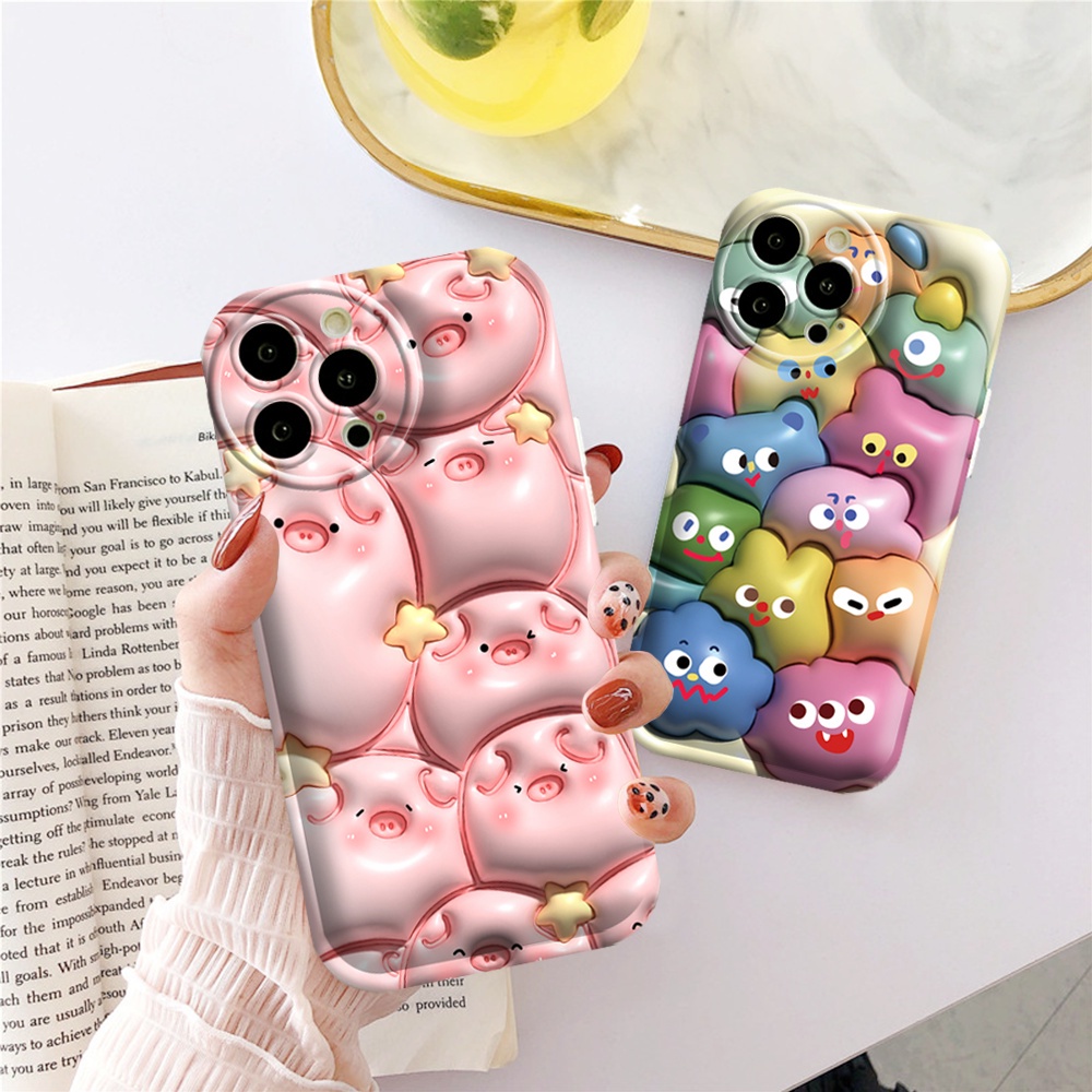 Samsung A14 A04e A04S A13 A03 A03S A12 A21S A10 A50 A30S A20 A10S A52 A11 J6 Plus J7 Prime J7 Pro 3D Vision Kartun Lucu Babi Terbang Monster Bantal Udara Soft Case RIXUAN