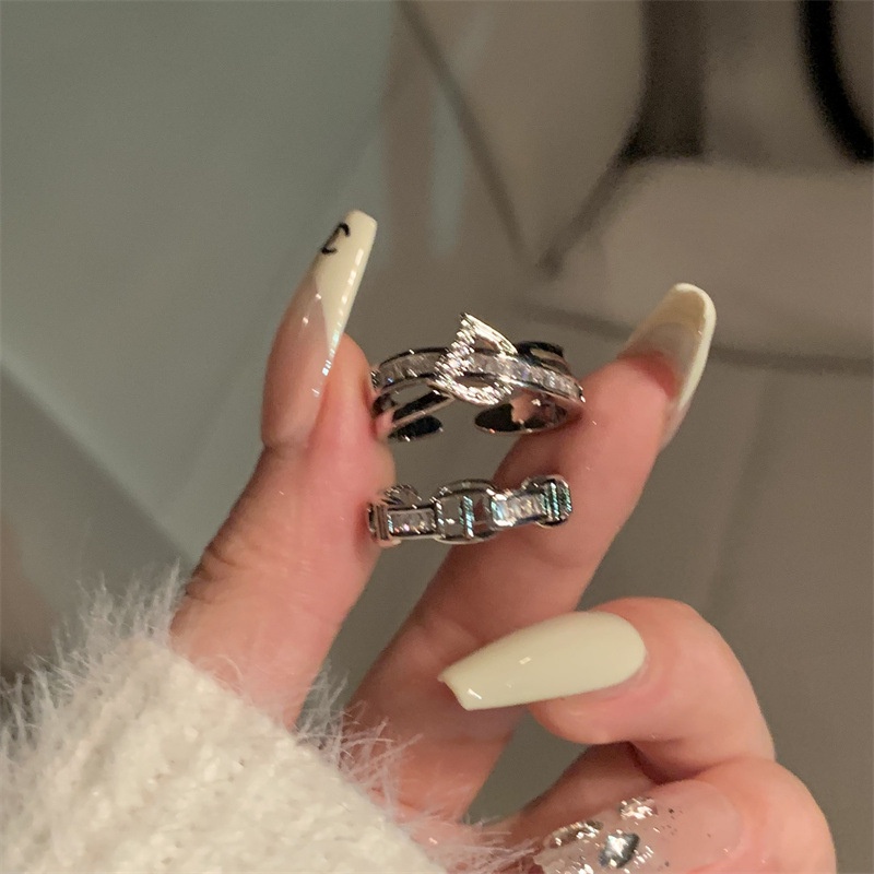 Korea Gaya Baru Huruf D-Shaped Berlian Imitasi Niche Design Trendy Fashion Ring