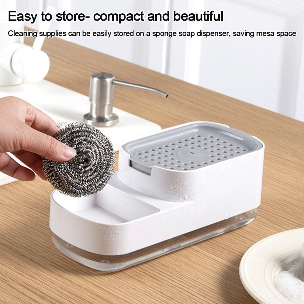 Populer Dispenser Sabun 2-in-1 Wadah Cuci Piring Scrubber Holder Wastafel Soap Pump