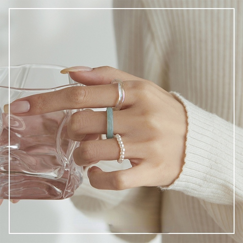 3pcs/5pcs Set Cincin Mutiara Resin Warna-Warni Untuk Aksesoris Perhiasan Wanita