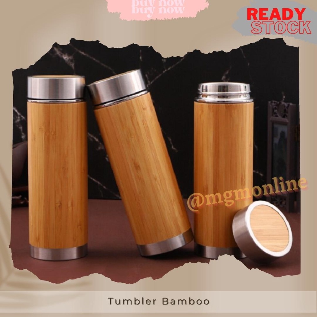 Tumbler COMBAT stainless bamboo 500ml botol air bambu vaccum flask