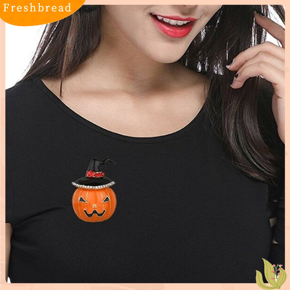 &lt; Freshbread &gt; Halloween Labu Berlian Imitasi Bertatahkan Enamel Bros Pin Sweater Kemeja Kerah Lencana