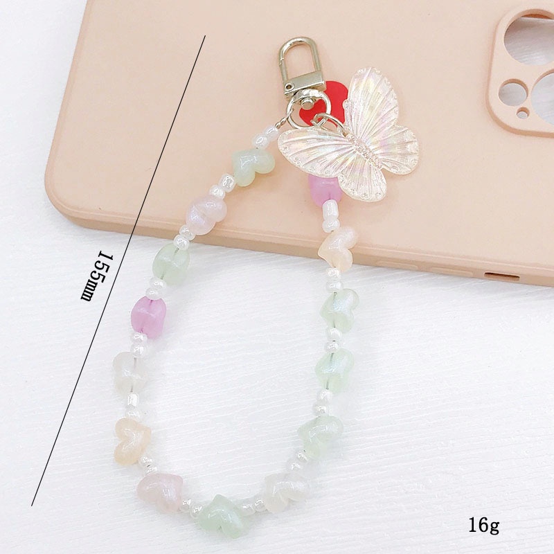 3d Pearlescent Butterfly Love Heart Beads Rantai Anti Hilang Untuk iPhone Untuk Android Untuk OPPO Untuk VIVO Untuk Huawei Untuk Xiaomi Untuk Redmi Untuk Samsung Semua Ponsel Bluetooth Earphone Case