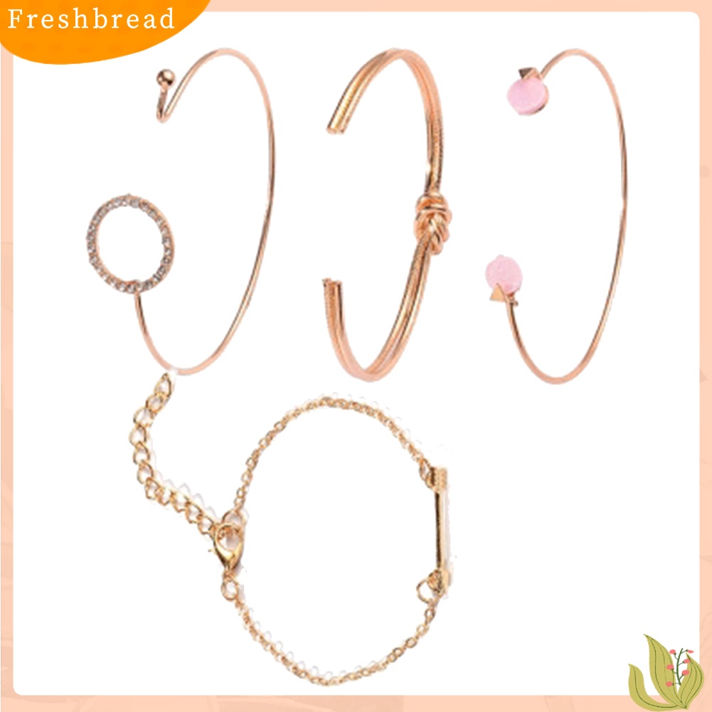 &lt; Freshbread &gt; 4Pcs/Set Wanita Simpul Panah Berlian Imitasi Bertatahkan Lingkaran Pesona Gelang Bangle Perhiasan