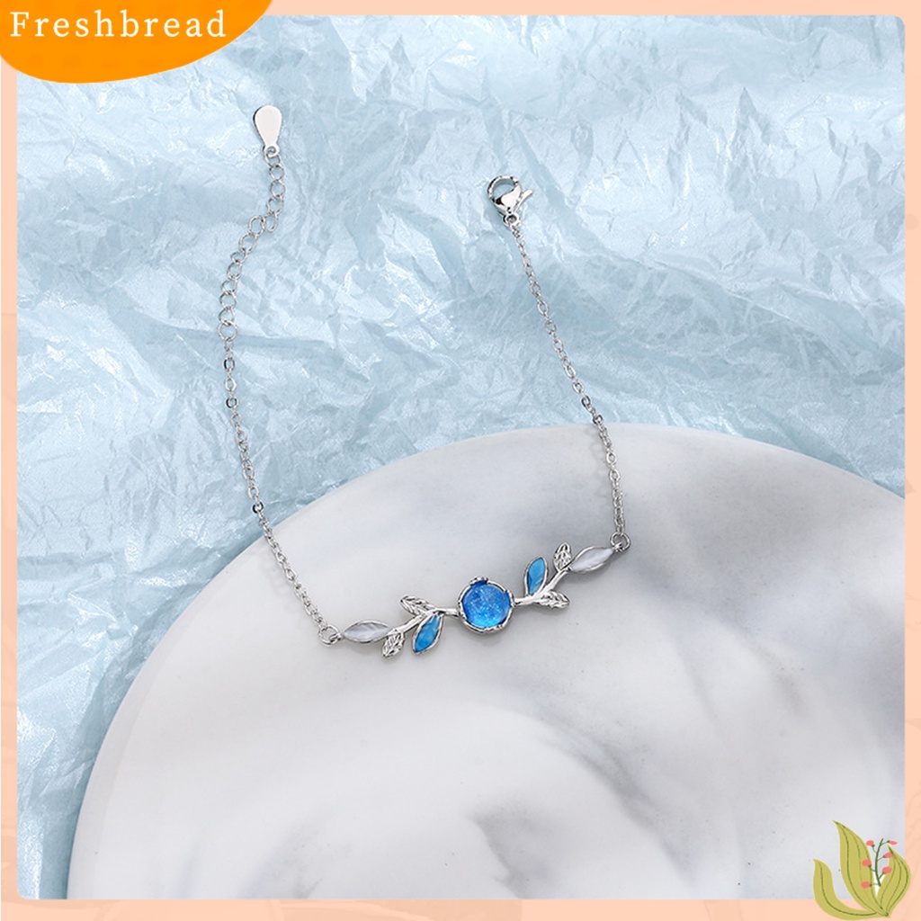 &lt; Freshbread &gt; Ladies Bracelet Everyday Wear Copper Summer Blue Zirconia Leaf Bracelet Untuk Pesta