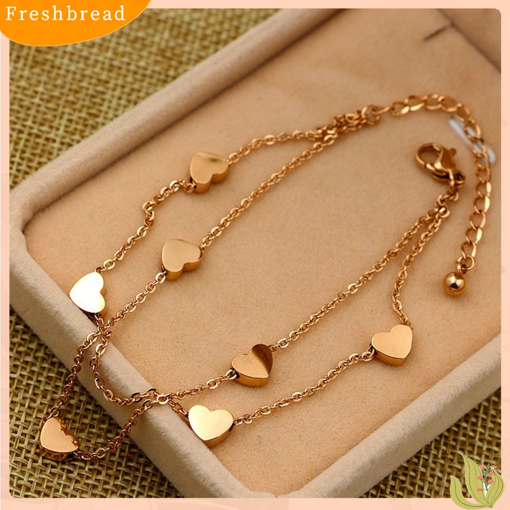 &lt; Freshbread &gt; Fashion Wanita Paduan Pesona Hati Dual Layer Rantai Gelang Pesta Perhiasan Hadiah