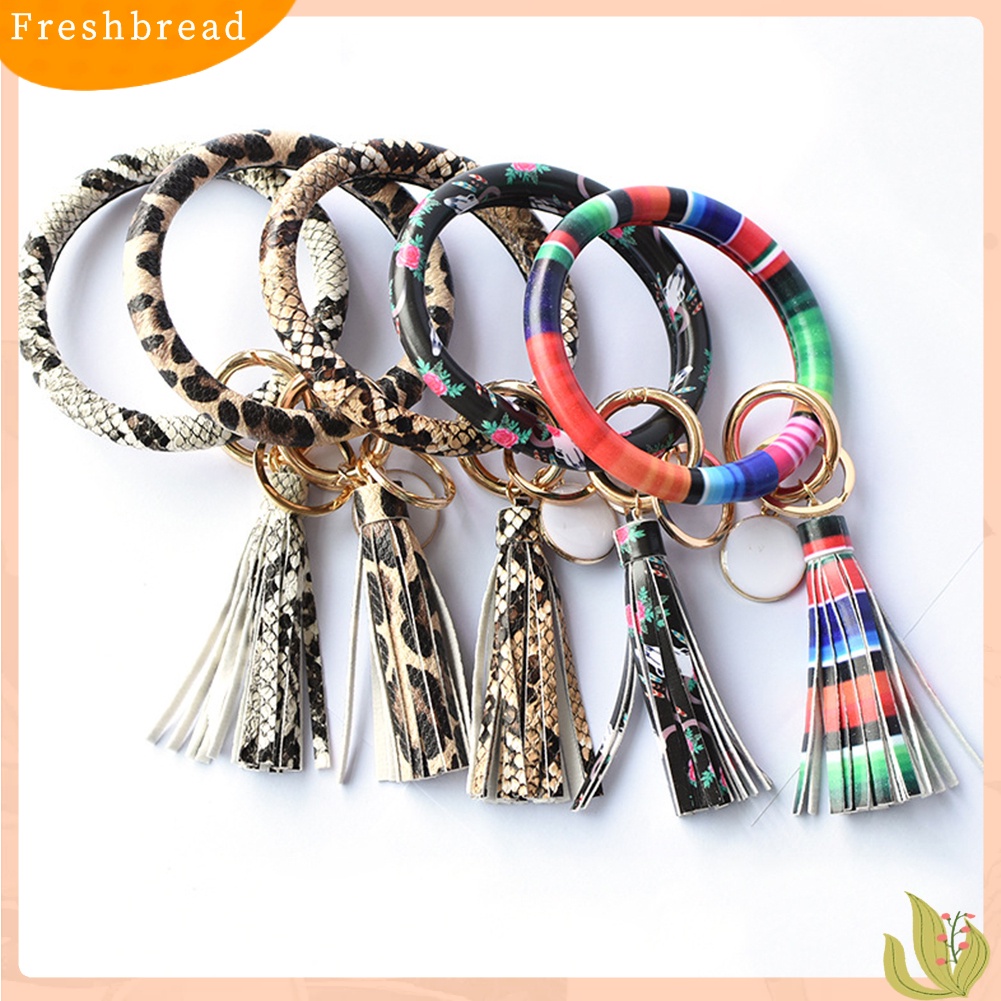 &lt; Freshbread &gt; Fashion Wanita Enamel Bulat Rumbai Liontin Gelang Bangle Gantungan Kunci Tali Pergelangan Tangan