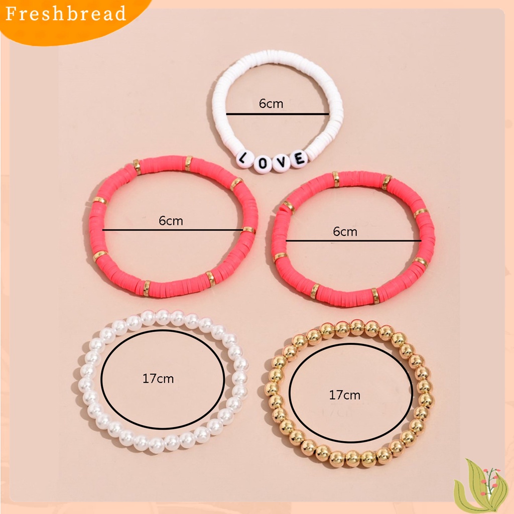 &lt; Freshbread &gt; 5Pcs Gelang Unisex Warna-Warni Bohemian Polymer Clay Love Huruf Mutiara Imitasi Gelang Untuk Pesta