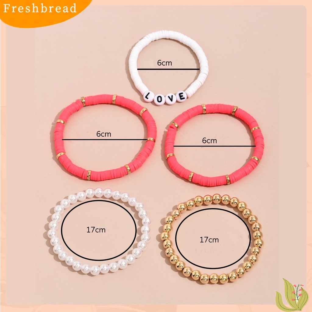 &lt; Freshbread &gt; 5Pcs Gelang Unisex Warna-Warni Bohemian Polymer Clay Love Huruf Mutiara Imitasi Gelang Untuk Pesta