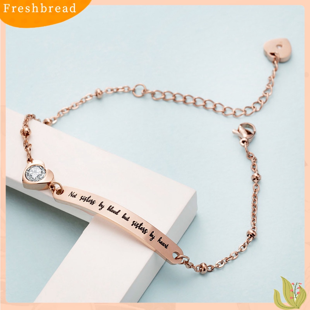 &lt; Freshbread &gt; Huruf Cetak Adjustable Wanita Gelang Baja Titanium Plat Melengkung Berbentuk Hati Menjuntai Gelang Aksesori Perhiasan