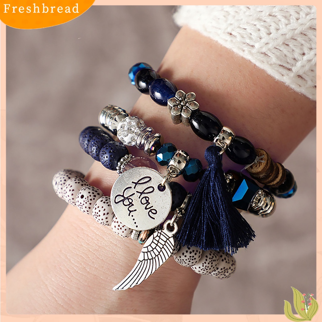 &lt; Freshbread &gt; 4pcs/Set Gelang Wanita Gaya Bohemian Manik-Manik Vintage Rantai Tangan Rumbai Untuk Hadiah