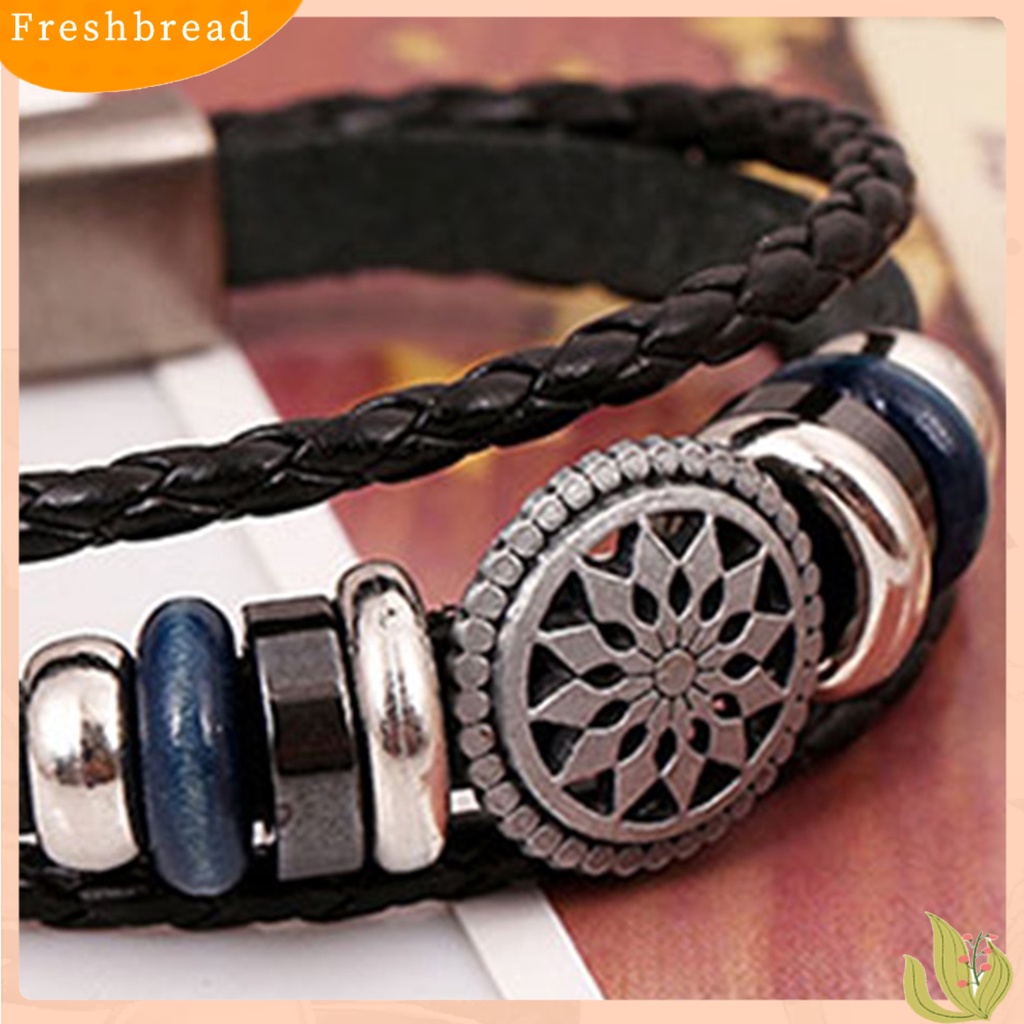 &lt; Freshbread &gt; Gelang Kepang Bunga Hollow Kulit Imitasi Multilayer Unisex Untuk Club Pesta