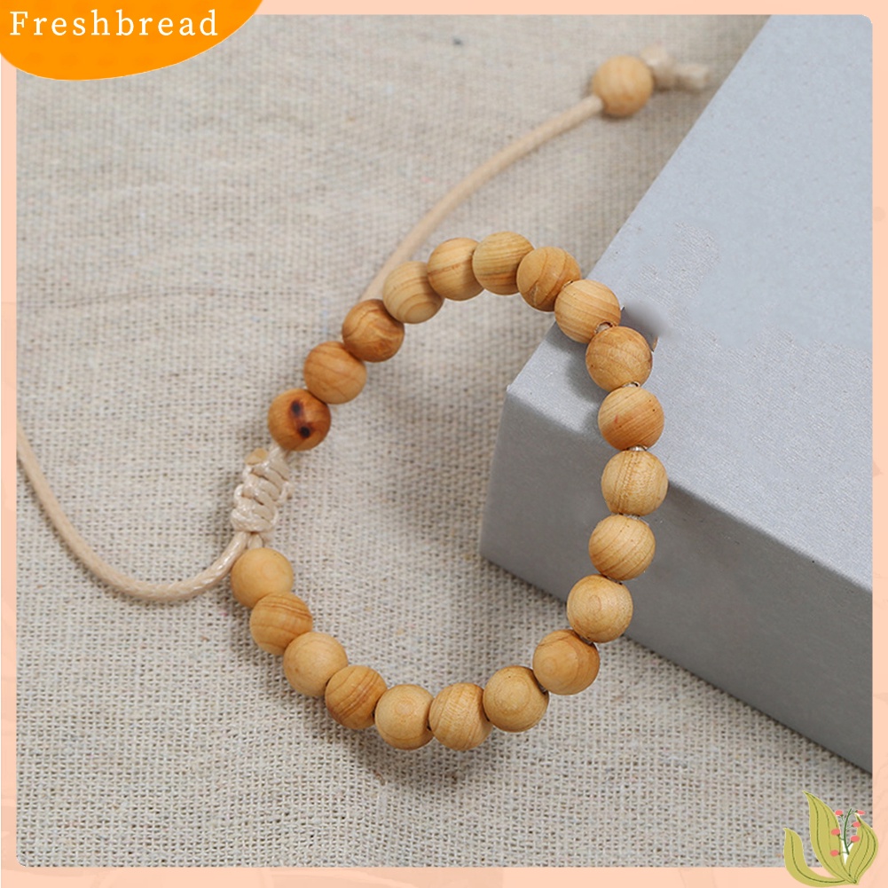 &lt; Freshbread &gt; Handmade Unisex Manik-Manik Kayu Tali Lilin Gelang Hadiah Perhiasan Tangan Rohani