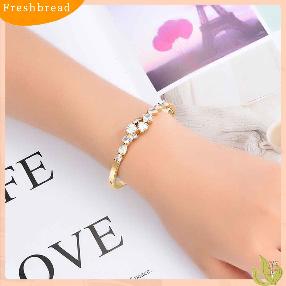 &lt; Freshbread &gt; Fashion Wanita Cubic Zirconia Hias Gelang Bangle Pesta Pernikahan Perhiasan Hadiah