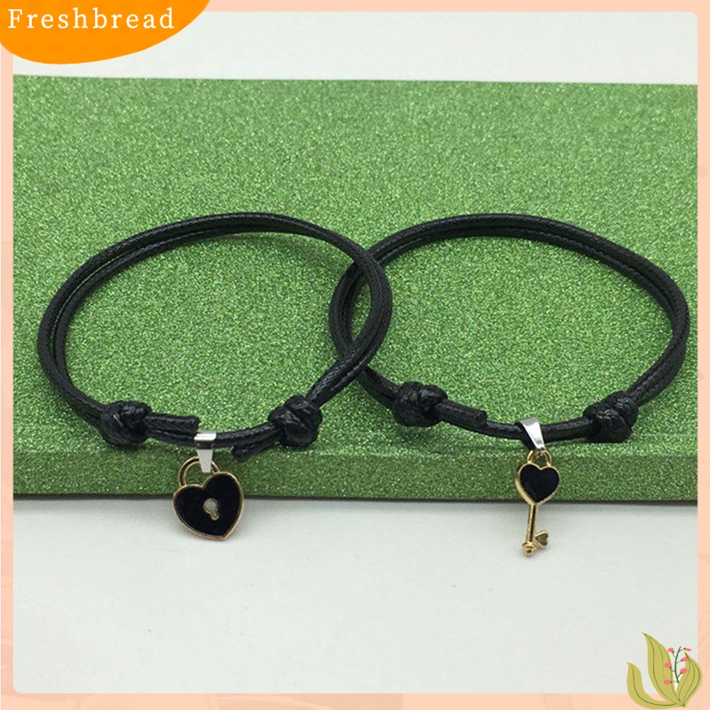 &lt; Freshbread &gt; 1pasang Gelang Couple Chic Adjustable Resin Key Heart Lock Chain Bangle Untuk Pacaran