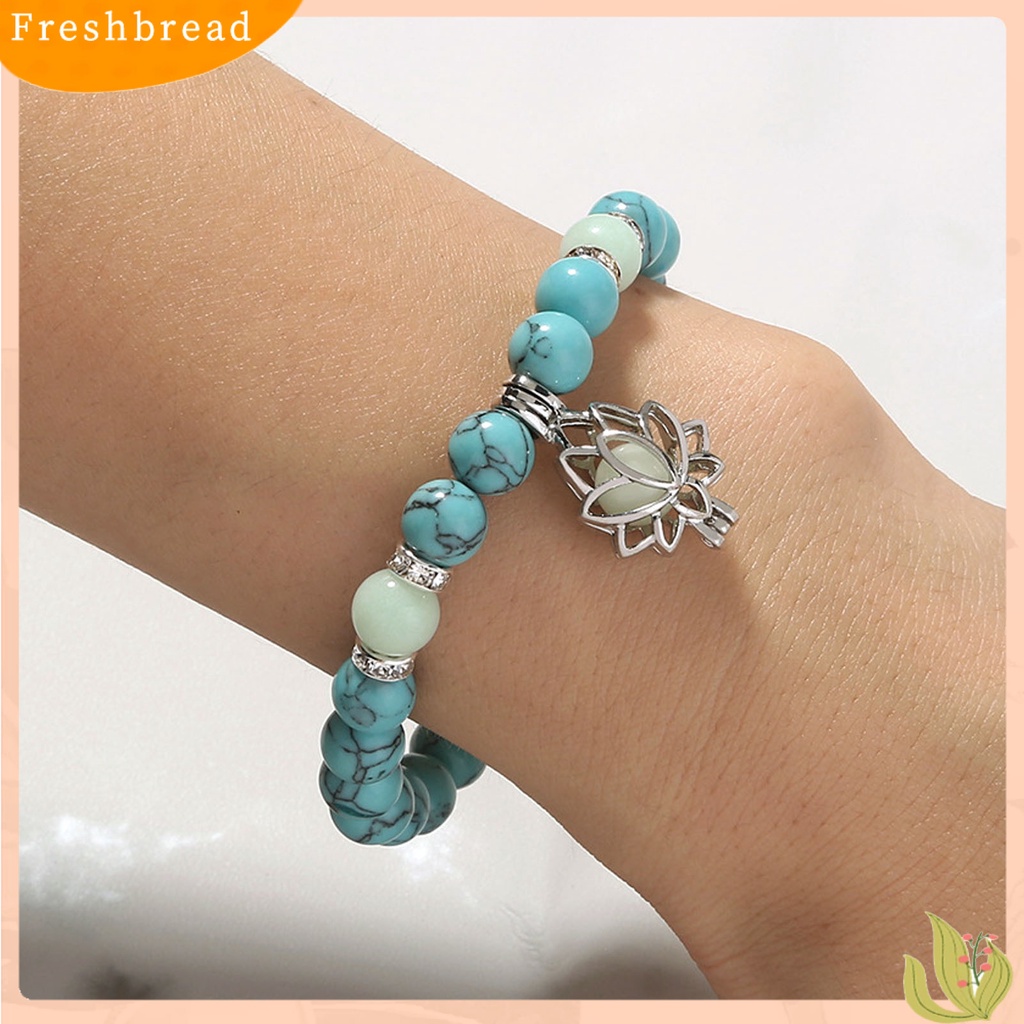 &lt; Freshbread &gt; Wanita Gelang Faux Turquoises Luminous Floral Jewelry Manik-Manik Elastis Bangle Jewellery Hadiah