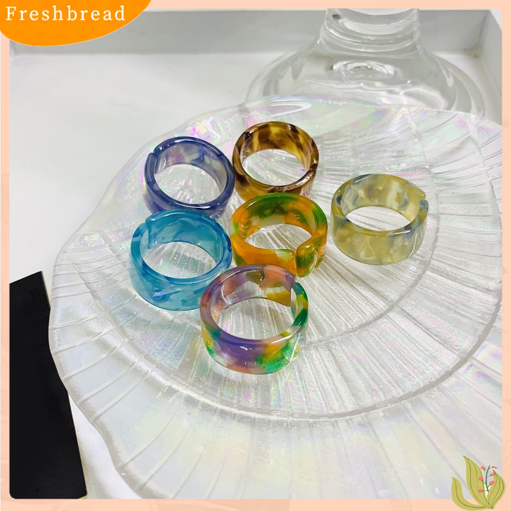 &lt; Freshbread &gt; Cincin Jari Warna-Warni Adjustable Kecil Tebal Terbuka Berbentuk C Cincin Resin Untuk Pesta