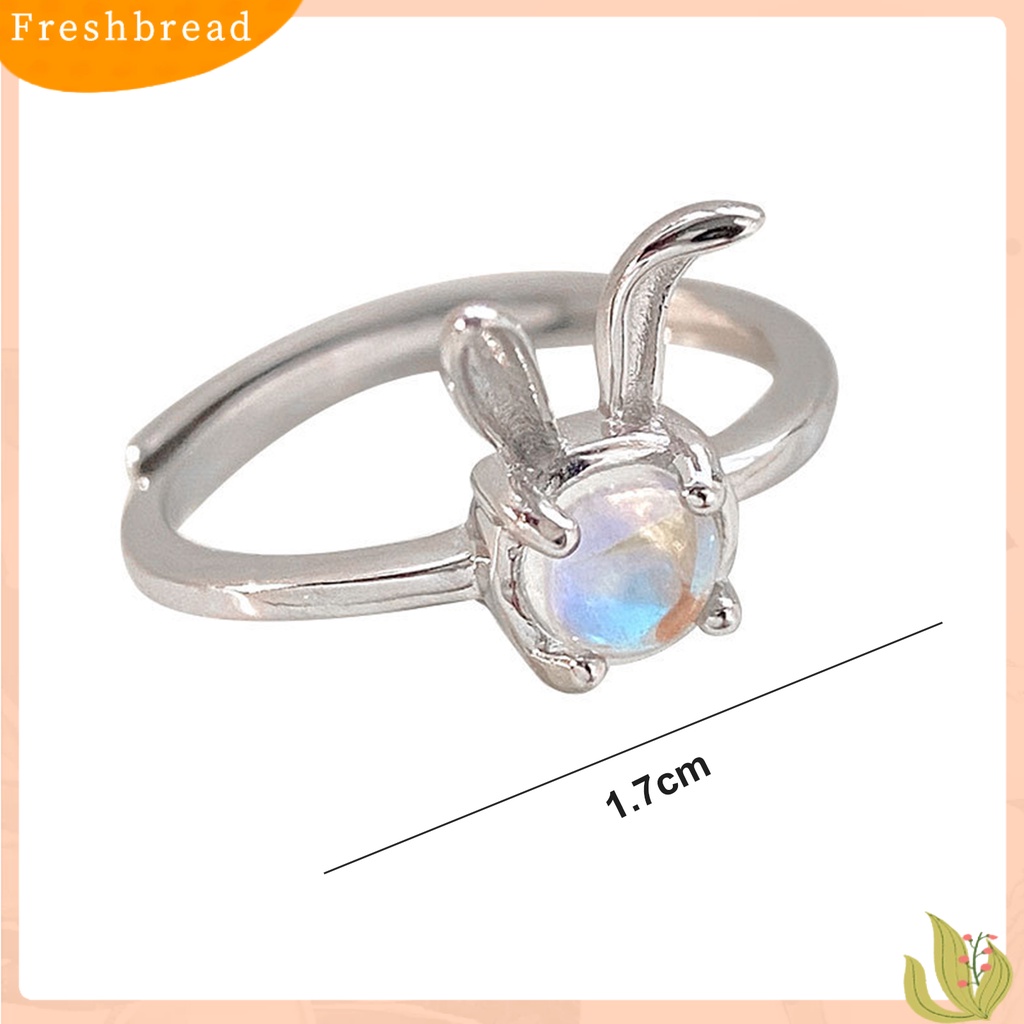 &lt; Freshbread &gt; Jari Band Kristal Imitasi Geometris Kilau Terang Mengkilap Poles Dekorasi Indah Minimalis Faux Moonstone Rabbit Rings Perhiasan Fashion