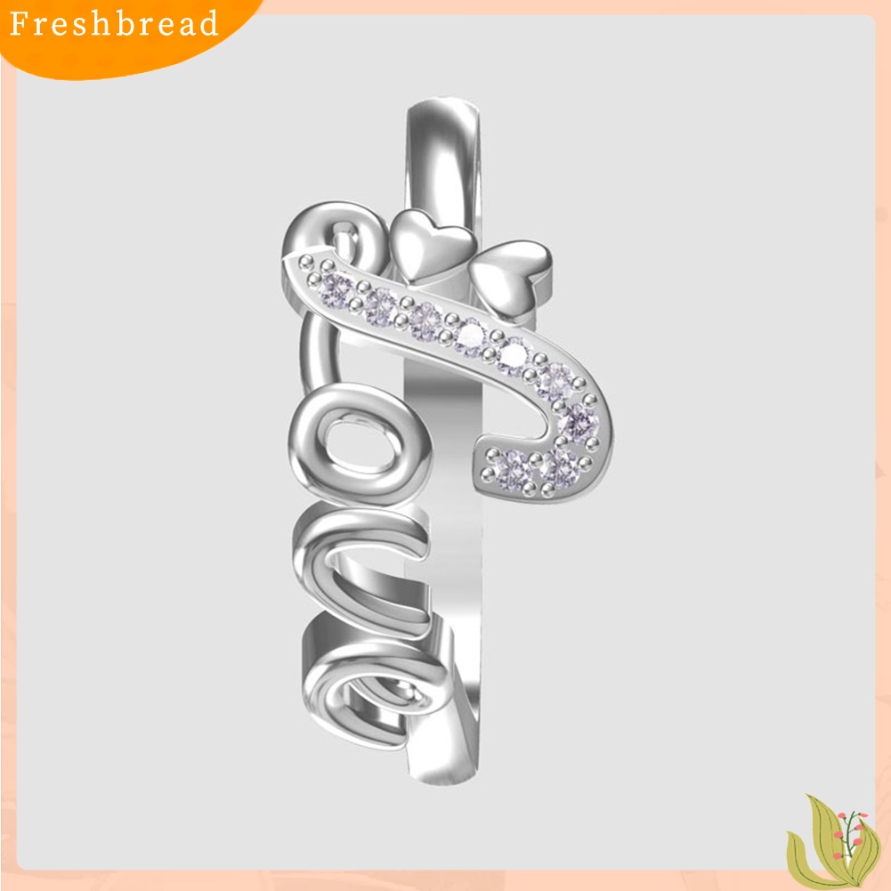 &lt; Freshbread &gt; Fashion Wanita Huruf Inggris Cinta Berlian Imitasi Pertunangan Jari Cincin Perhiasan