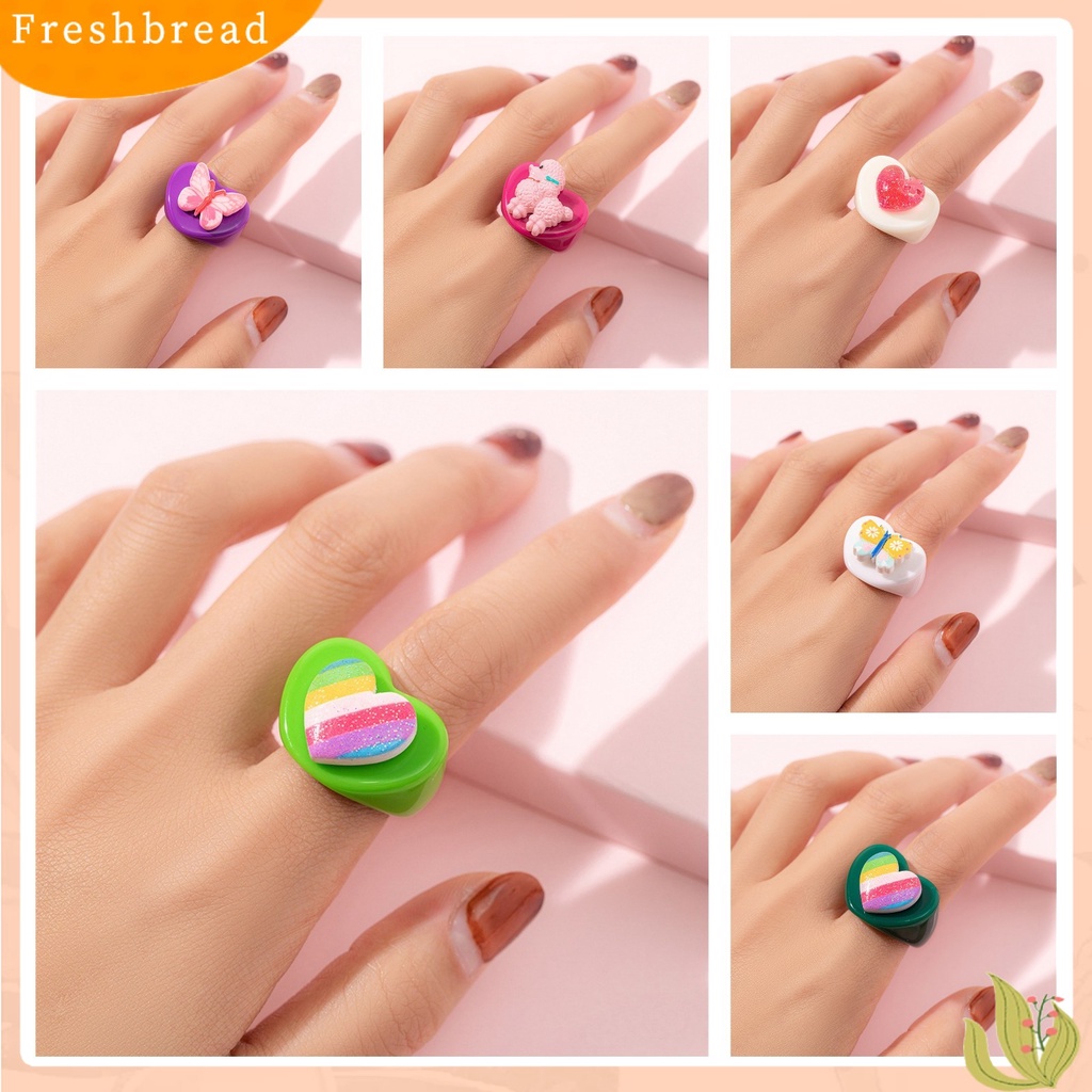 &lt; Freshbread &gt; Cincin Jari Pita Lebar Lucu Trendy Unik Colorful Cincin Resin Multi Gaya Untuk Anak Perempuan