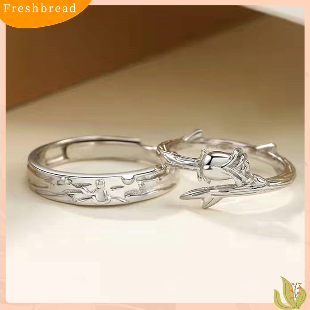 &lt; Freshbread &gt; Couple Cincin Warna Perak Pangeran Dan Mawar Adjustable Indah Perhiasan Dekorasi Tembaga Wanita Pria Jari Cincin Hadiah Hari Valentine