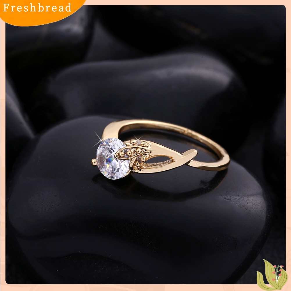 &lt; Freshbread &gt; Cincin CZ Elegan Lapis Emas Bentuk Bunga Cubic Zirconia Perhiasan Untuk Wanita