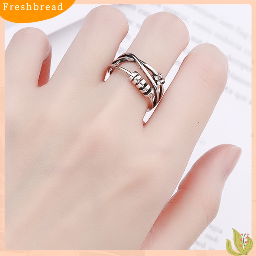 &lt; Freshbread &gt; Cincin Jari Tiga Lingkaran Pembukaan Wanita Anti Kecemasan Adjustable Ring Dengan Manik-Manik Untuk Pacaran
