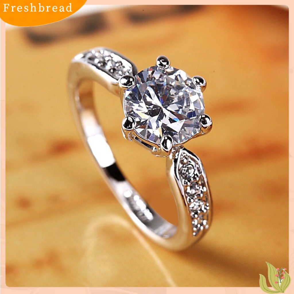 < Freshbread > Cincin Jari Tembaga-plating Perak Geometris Bersinar Berlian Imitasi Tidak Luntur Dekorasi Kilau Terang Pengantin Pertunangan Perhiasan Band Wanita Perhiasan