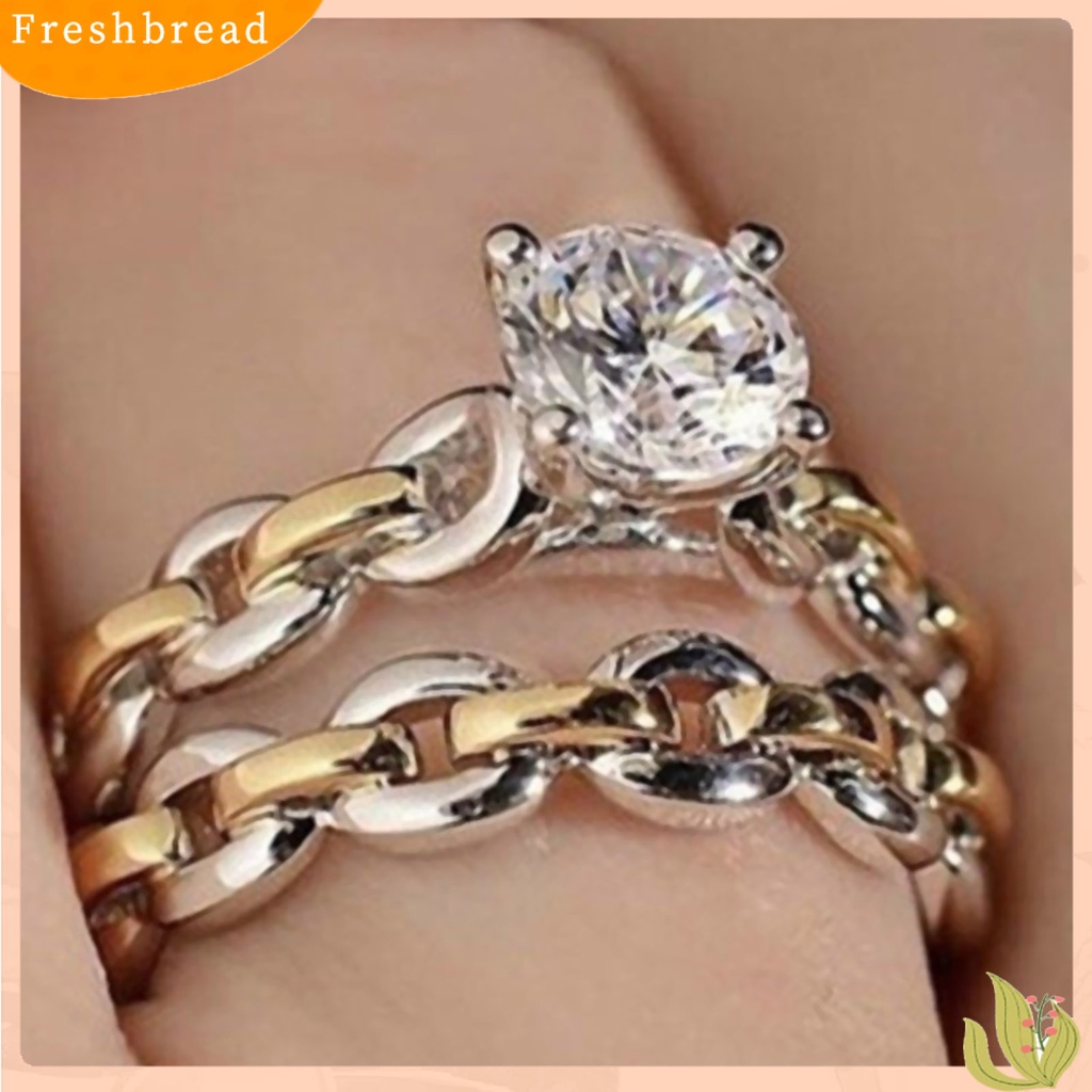 < Freshbread > 2Pcs/Set Rantai Permukaan Halus Pernikahan Band Alloy Two-tone Berlian Imitasi Wanita Rings Charm Jewelry