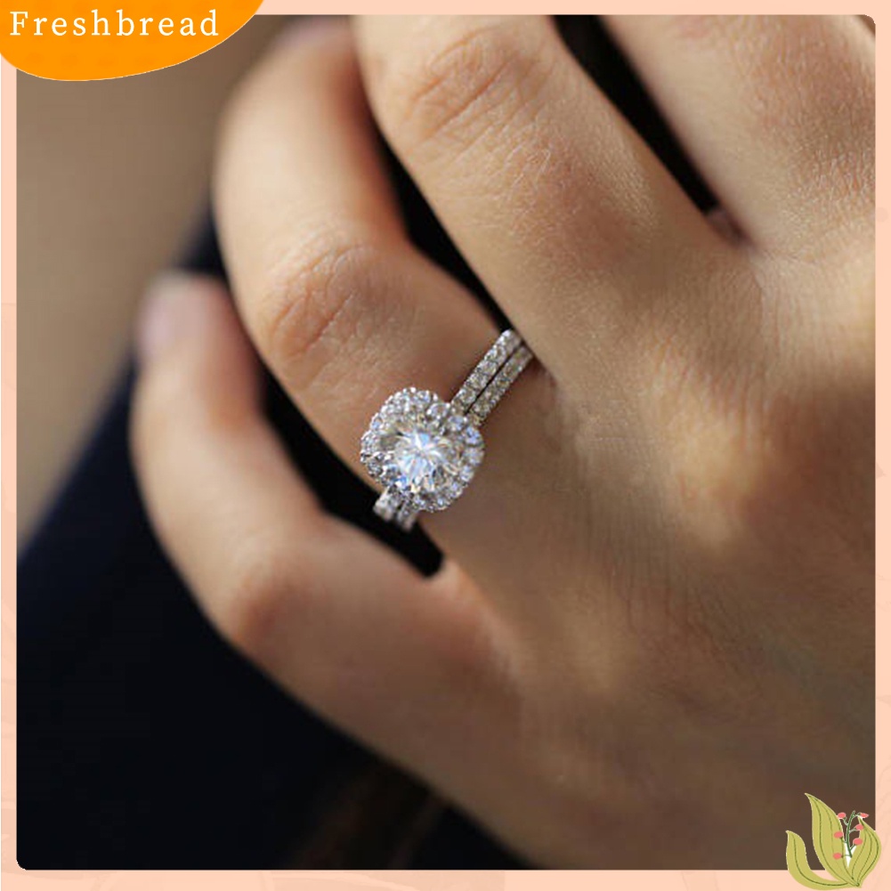 &lt; Freshbread &gt; 2Pcs/Set Mewah Wanita Pertunangan Pernikahan Berlian Imitasi Bertatahkan Susun Cincin Perhiasan