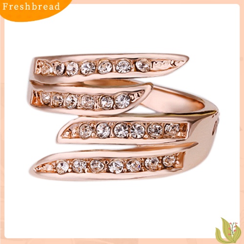 &lt; Freshbread &gt; Fashion Wanita Mewah Rose Gold Disepuh Berlian Imitasi Cincin Perhiasan Pesta Pernikahan