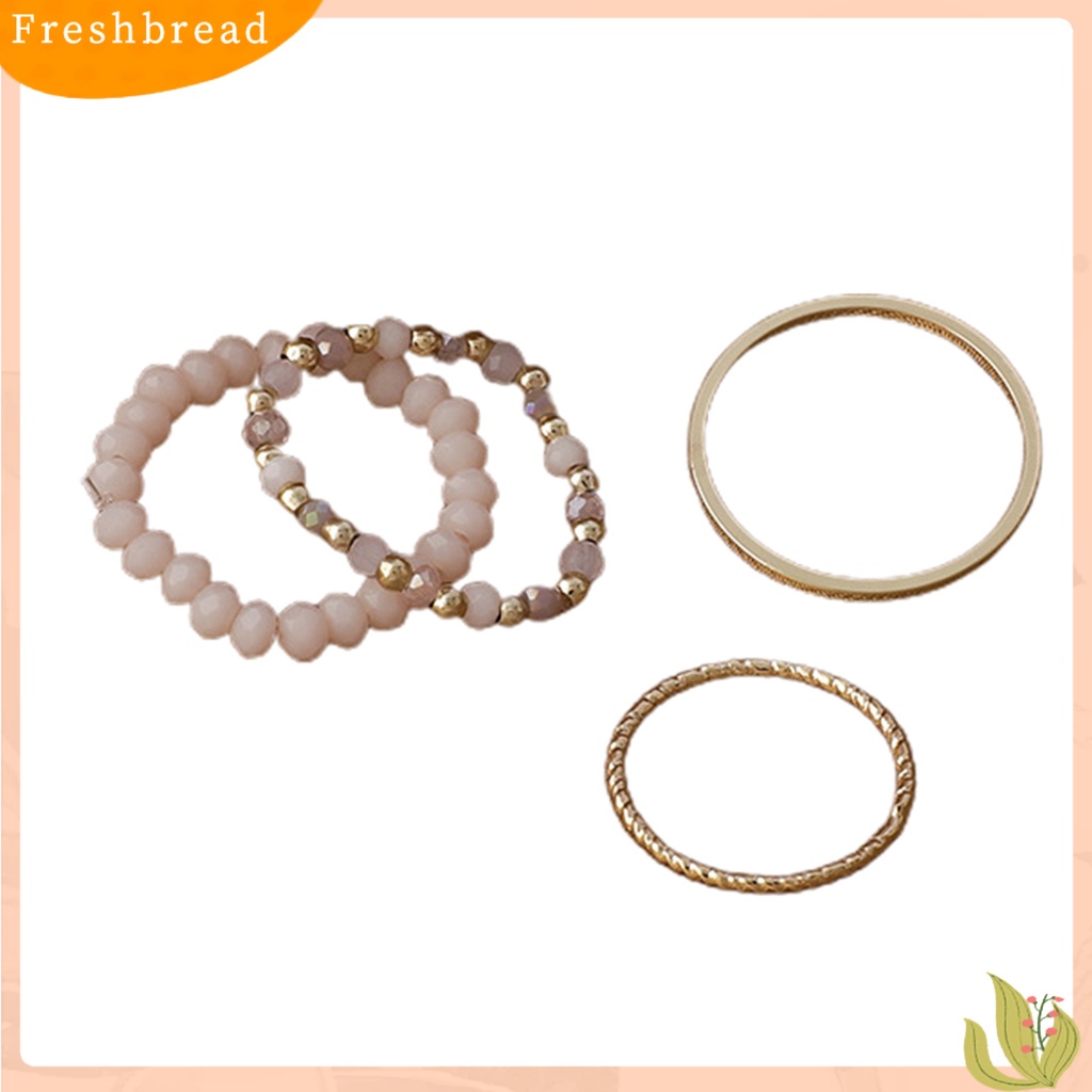 &lt; Freshbread &gt; 4Pcs/Set Wanita Cincin Bohemian Vintage Manik-Manik Peregangan Tali Semua Pertandingan Dekorasi Hadiah Kristal Imitasi Manik-Manik Warna-Warni Pesta Jari Cincin Perhiasan Fashion Untuk Pakaian Sehari-Hari