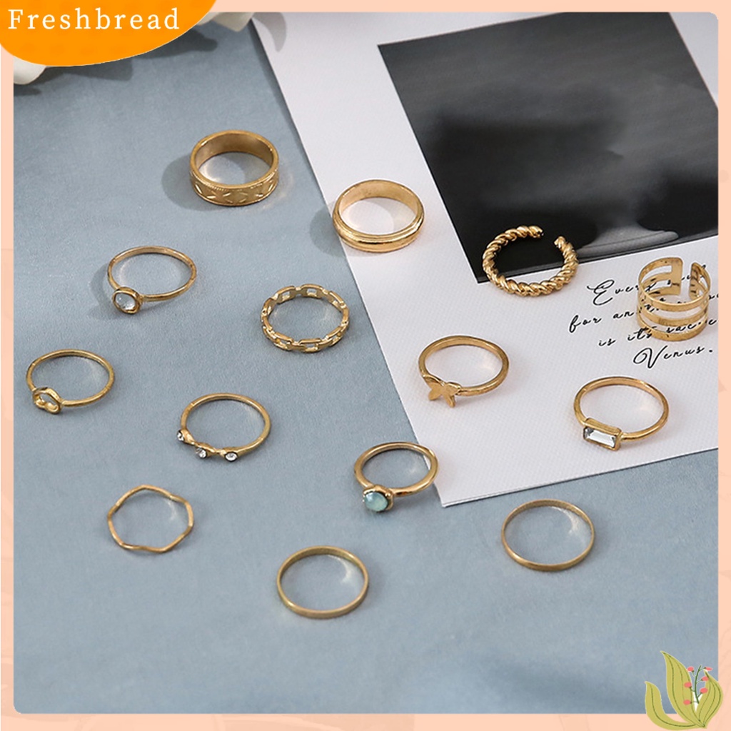 &lt; Freshbread &gt; 14 Pcs Knuckle Rings Heart Bright Luster Unisex Electroplating Stackable Knuckle Rings Aksesoris Perhiasan