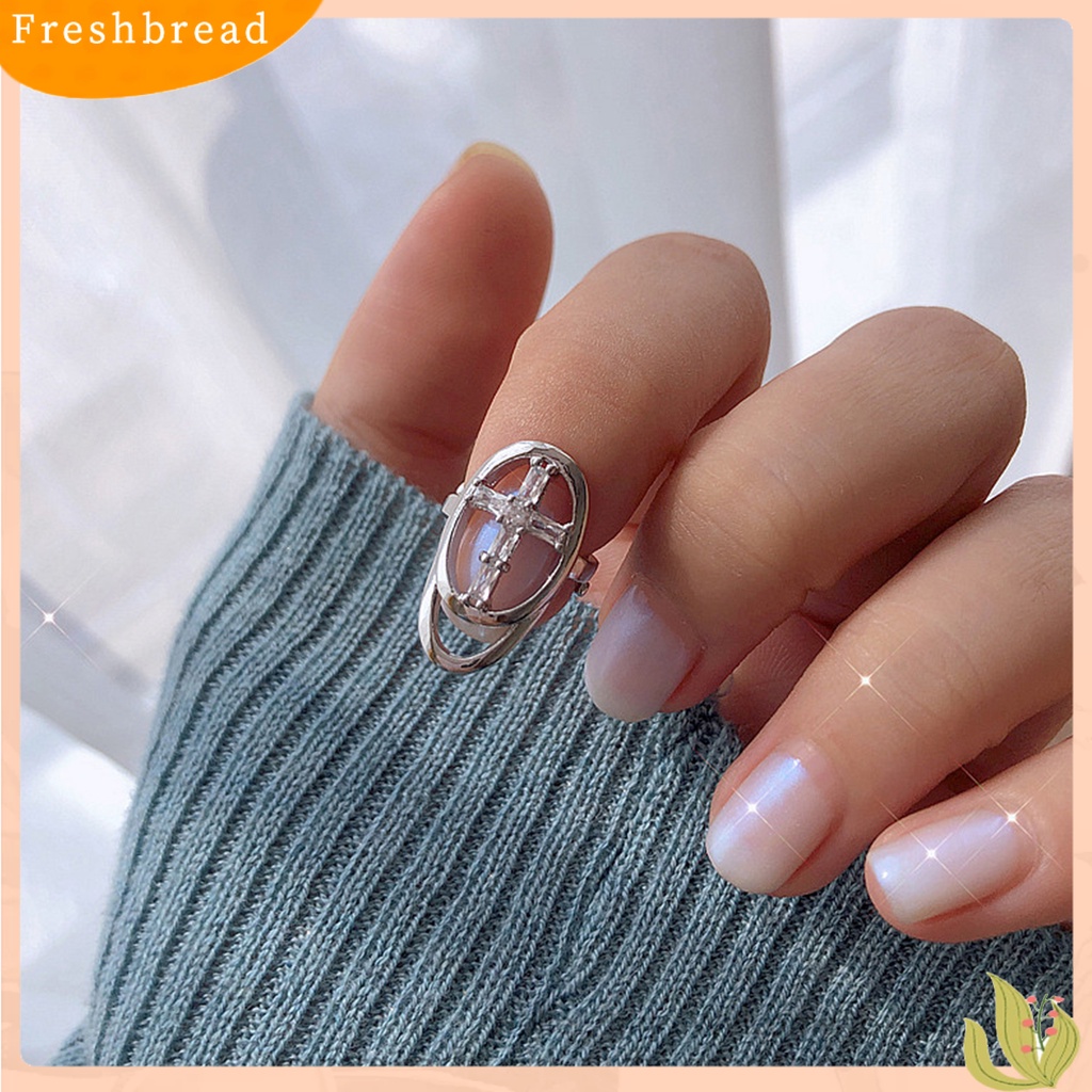 &lt; Freshbread &gt; Wanita Perempuan Logam Berongga Keren Mengkilap Cubic Zirconia Hias Ujung Jari Cincin Kuku