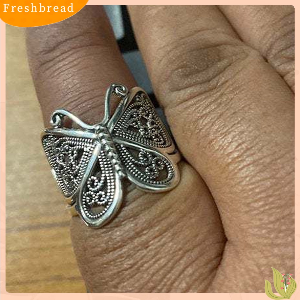 &lt; Freshbread &gt; Wanita Cincin Butterfly Adjustable Perhiasan Ukiran Fashion Penampilan Cincin Jari Untuk Pacaran