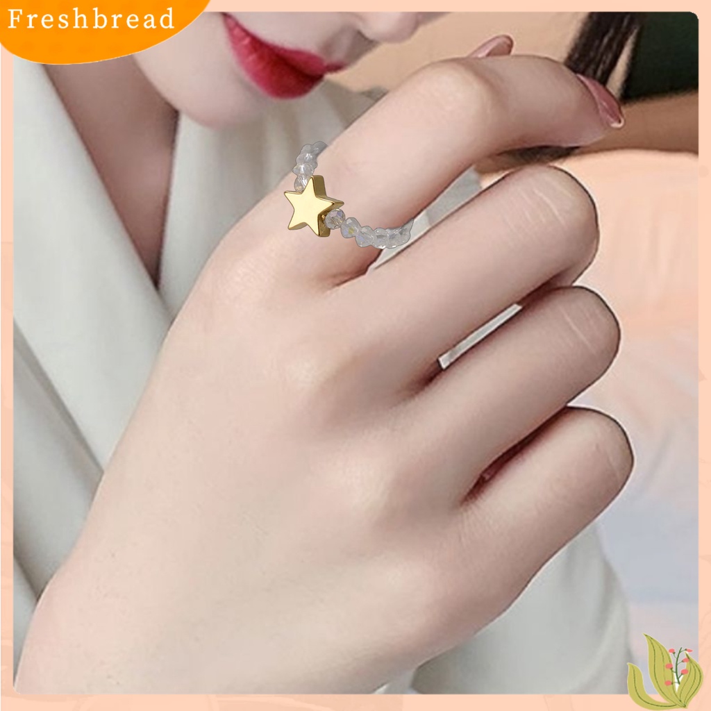 &lt; Freshbread &gt; Ladies Bead Ring Lucu Cinta Hati Bintang Cincin Dekorasi Elegan Perhiasan Aksesoris Fashion Putih Hitam Manik-Manik Jari Cincin Hadiah Anniversary