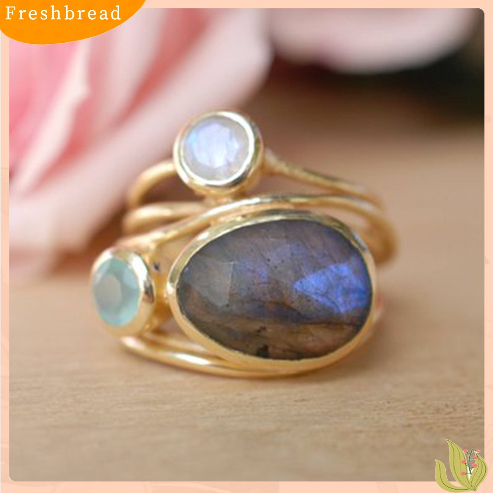 &lt; Freshbread &gt; Vintage Irregular Multilayer Buatan Moonstone Wanita Jari Cincin Perhiasan Hadiah