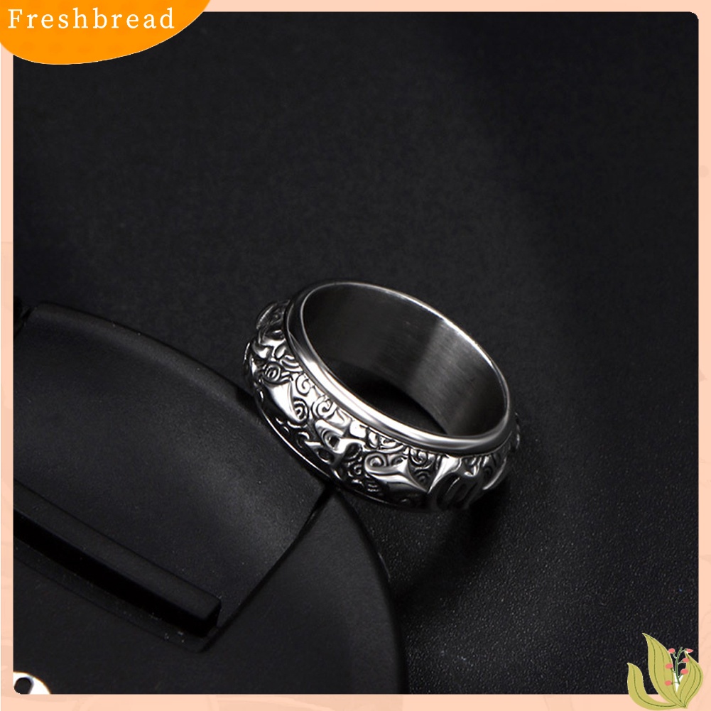 &lt; Freshbread &gt; Desain Buddhisme Berputar Cincin Jari Lebar Man Charm Perhiasan Dekorasi Hadiah