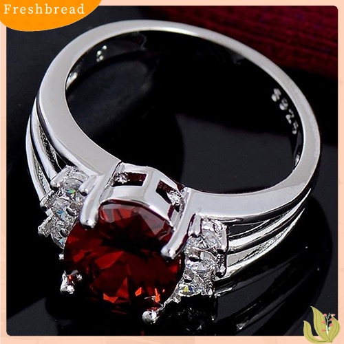 &lt; Freshbread &gt; Perhiasan Berlapis Perak Fashion Wanita Merah Cubic Zirconia Cincin Jari Indah