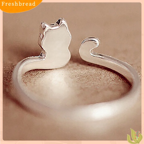 &lt; Freshbread &gt; Perhiasan Fashion Wanita Hadiah Xmas Kartun Kucing Sliver Disepuh Terbuka Cincin Yang Dapat Disesuaikan