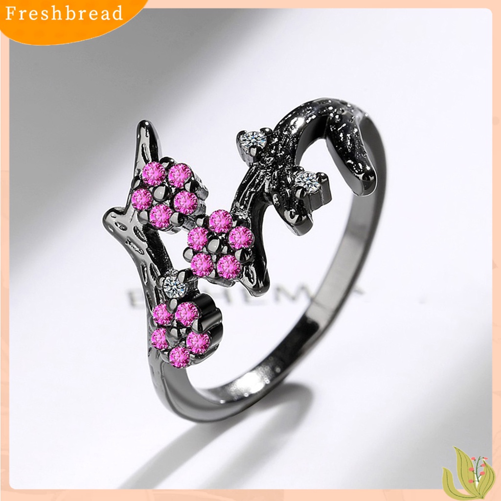 &lt; Freshbread &gt; Cincin Adjustable Open End Copper Blooming Plum Flower Rhinestone Ring Untuk Pakaian Sehari-Hari