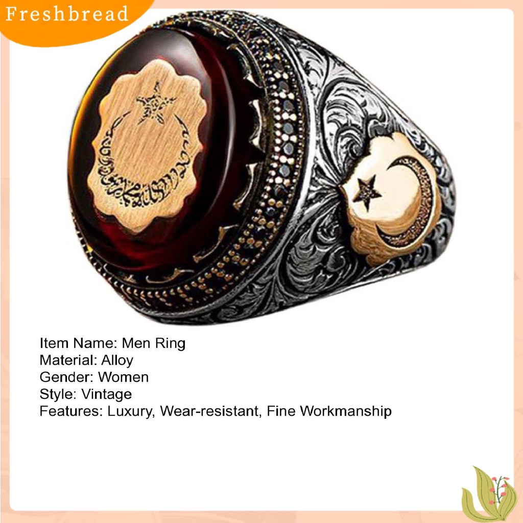 &lt; Freshbread &gt; Kepribadian Cincin Laki-Laki Pola Ukiran Tangan Buatan Tangan Berkilau Vintage Batu Merah Turki Signet Cincin Perhiasan Aksesori