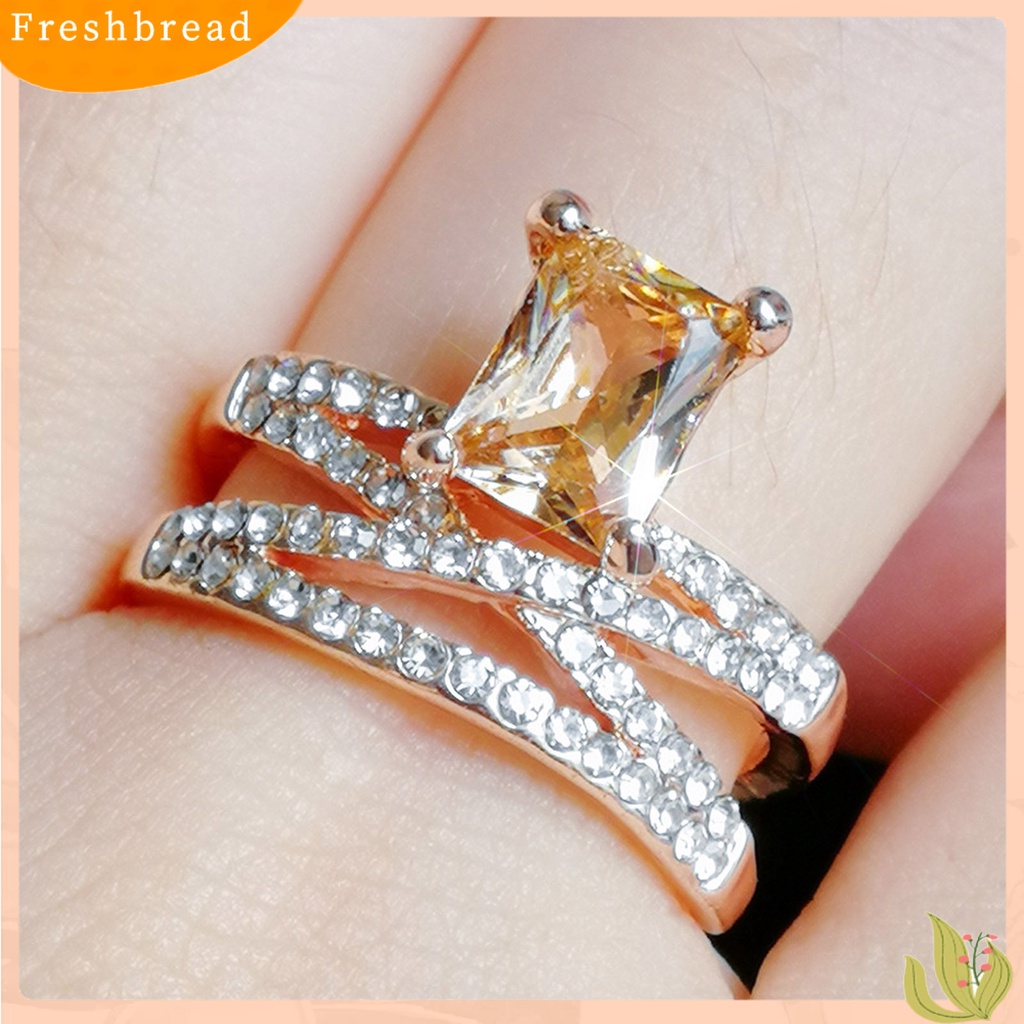 &lt; Freshbread &gt; Wanita Cincin Multilayer Perhiasan Persegi Berkilau Fashion Penampilan Cincin Jari Untuk Pernikahan